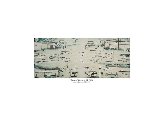 Tacoma Waterway III 2020 mixed media on panel  36 x 84